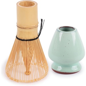 image:imageMatcha Tea Bamboo Whisk And Ceramic Rest 2 Piece Set  Black HolderLight Aqua