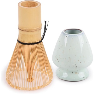 image:imageMatcha Tea Bamboo Whisk And Ceramic Rest 2 Piece Set  Black HolderLight Mist
