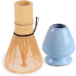 image:imageMatcha Tea Bamboo Whisk And Ceramic Rest 2 Piece Set  Black HolderShimmering Blue