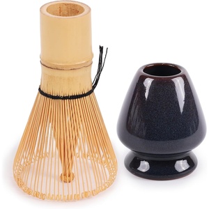 image:imageMatcha Tea Bamboo Whisk And Ceramic Rest 2 Piece Set  Black HolderTemmoku