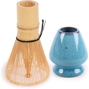 image:imageMatcha Tea Bamboo Whisk And Ceramic Rest 2 Piece Set  Black HolderVerdigris Blue
