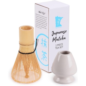 image:imageMatcha Tea Bamboo Whisk And Ceramic Rest 2 Piece Set  Black HolderWhite