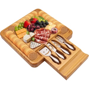image:imageSarolta Homewares Bamboo Cheese amp Sushi Cutting Board and Platter with Brushed Stainless Steel Cutlery Set  Single SetNatural