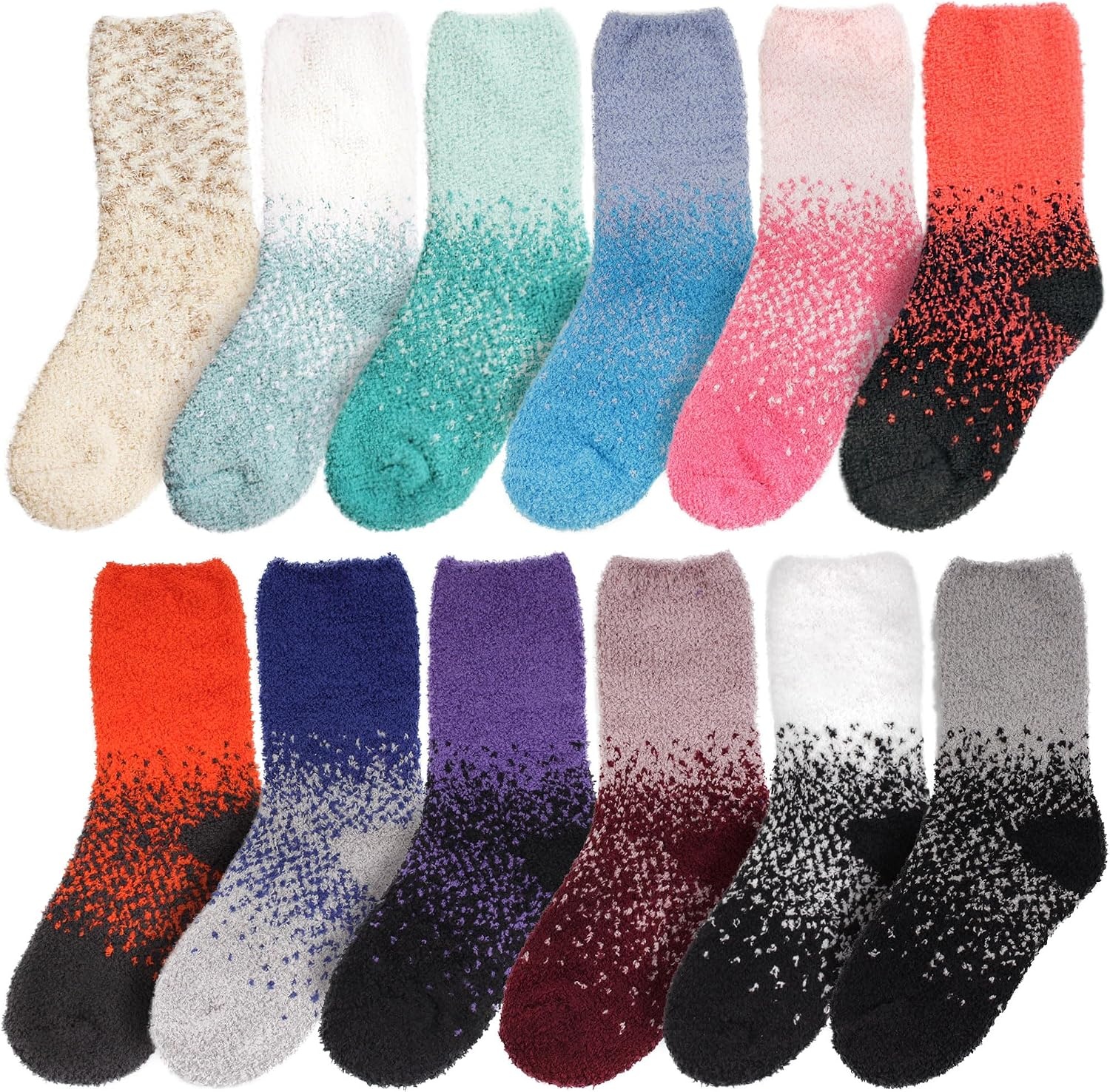 image:imageBambooMN Colorful Fuzzy Socks  Assorted Super Soft Warm Microfiber Comfy Home Socks  Value PackAssortment 12a