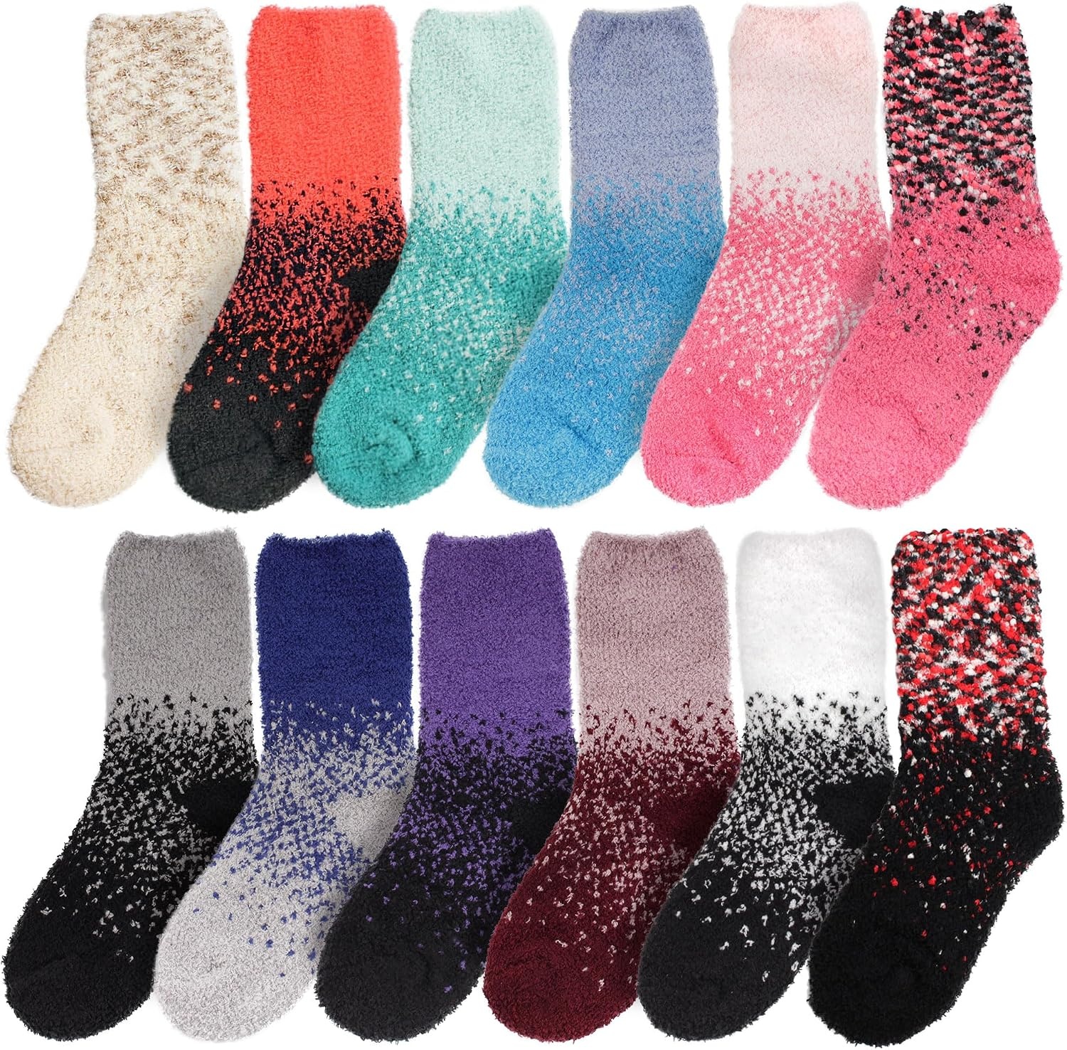 image:imageBambooMN Colorful Fuzzy Socks  Assorted Super Soft Warm Microfiber Comfy Home Socks  Value PackAssortment 12c