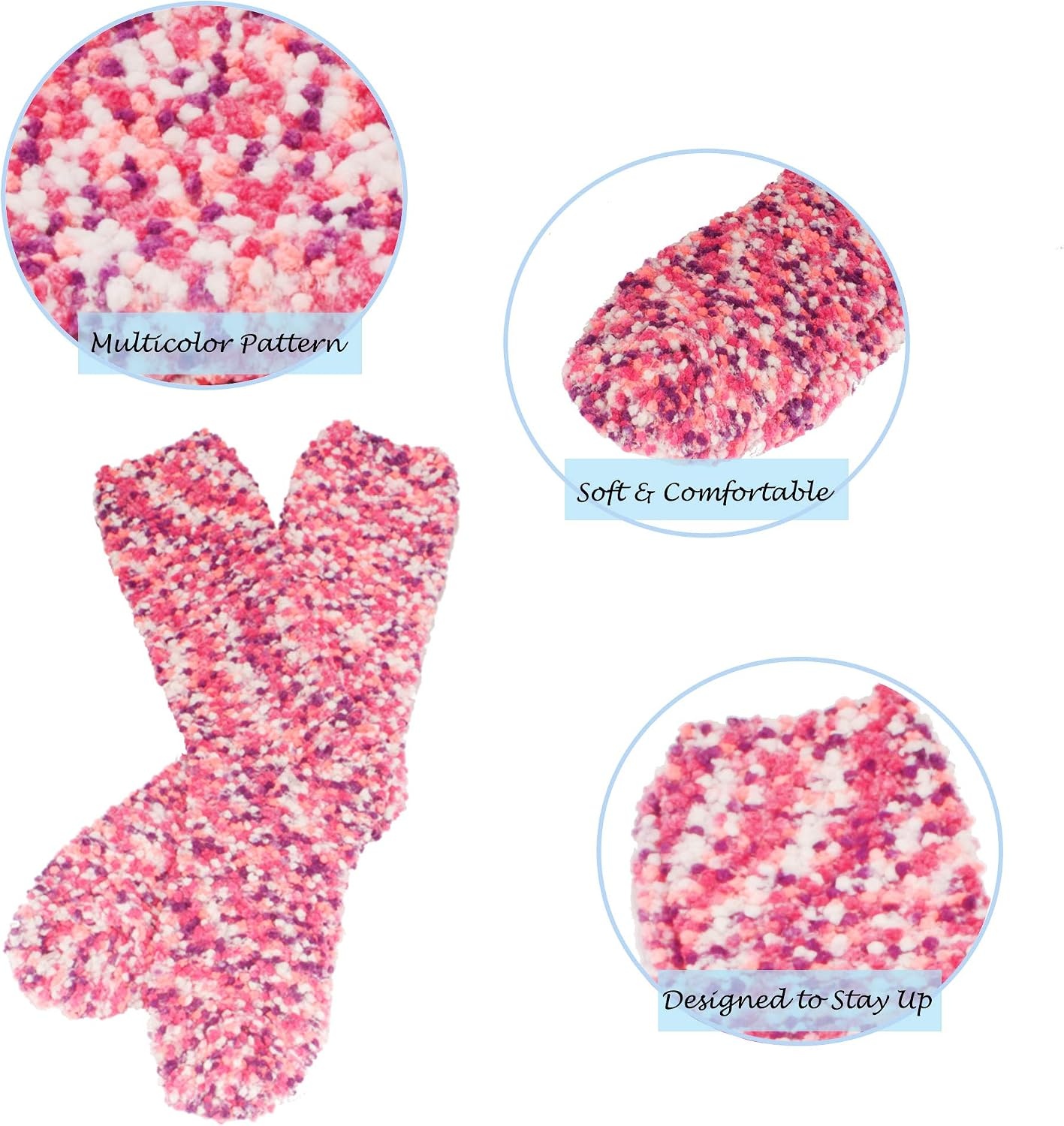 image:imageBambooMN Colorful Fuzzy Socks  Assorted Super Soft Warm Microfiber Comfy Home Socks  Value PackAssortment Kd