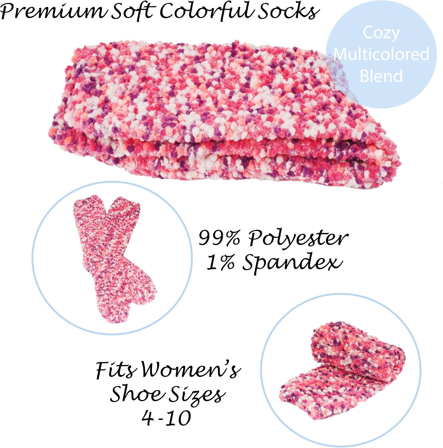image:imageBambooMN Colorful Fuzzy Socks  Assorted Super Soft Warm Microfiber Comfy Home Socks  Value PackAssortment Kd