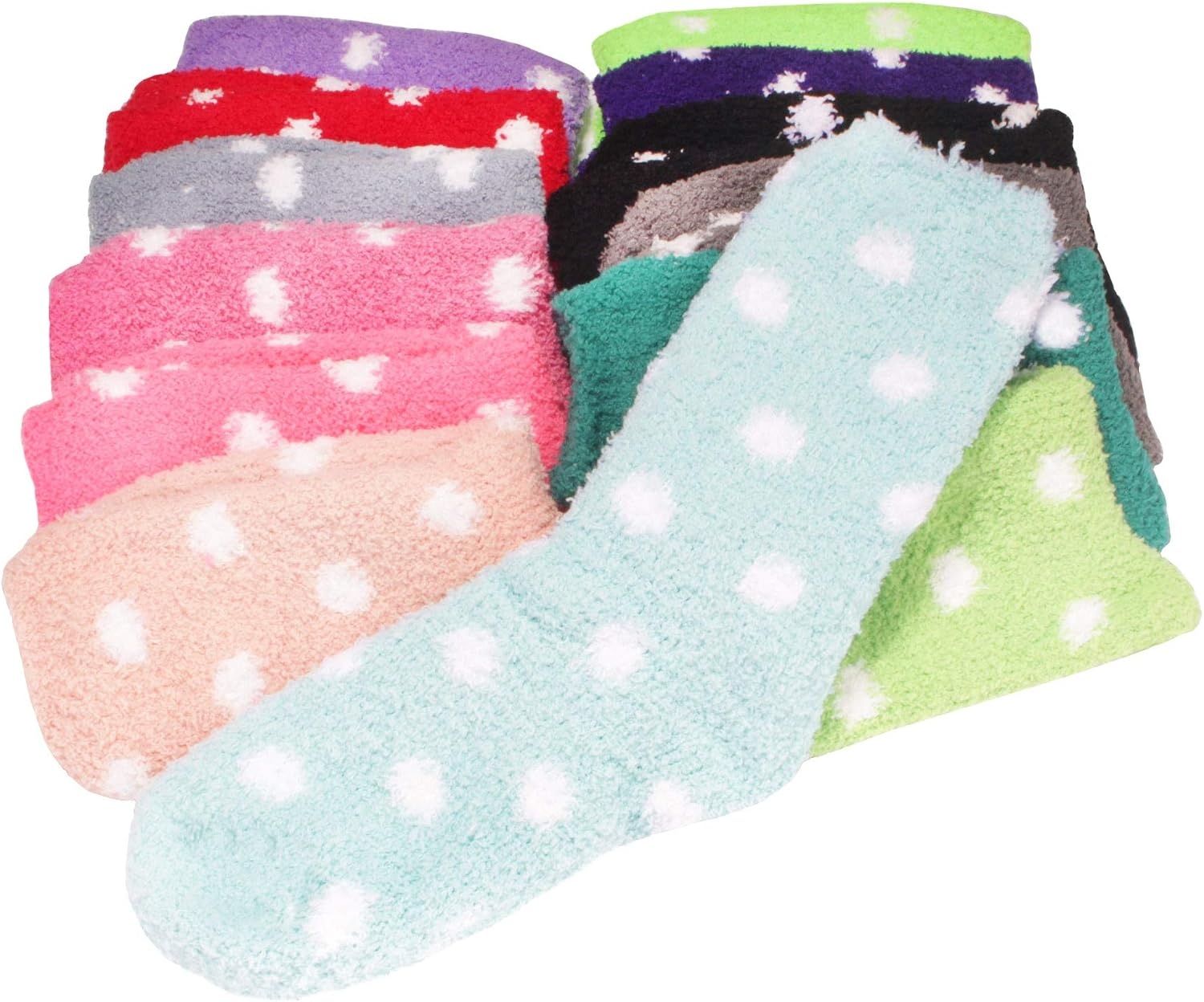 image:imageBambooMN Colorful Fuzzy Socks  Assorted Super Soft Warm Microfiber Comfy Home Socks  Value PackPolka Dot Assortment C