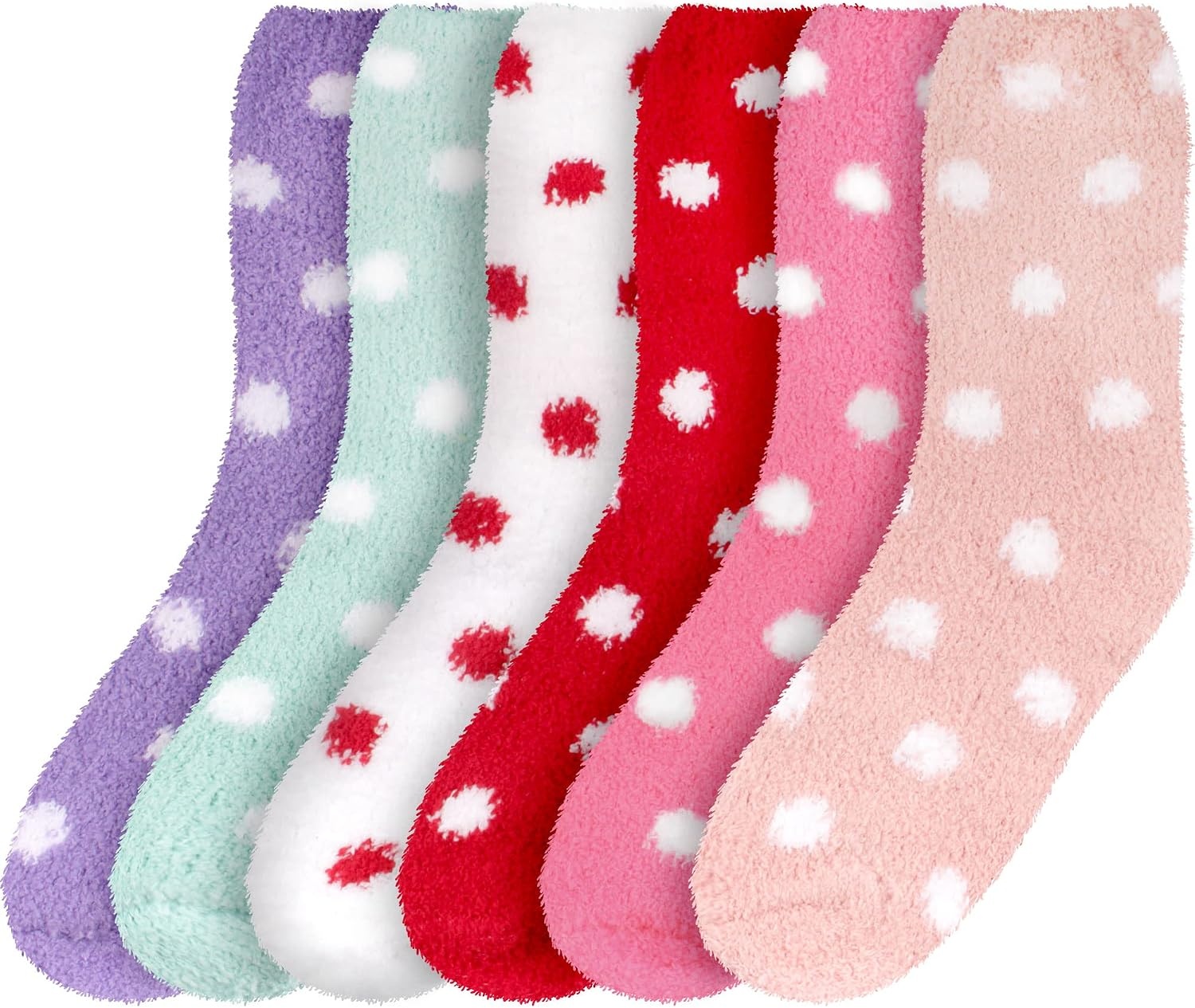 image:imageBambooMN Colorful Fuzzy Socks  Assorted Super Soft Warm Microfiber Comfy Home Socks  Value PackPolka Dot Assortment C