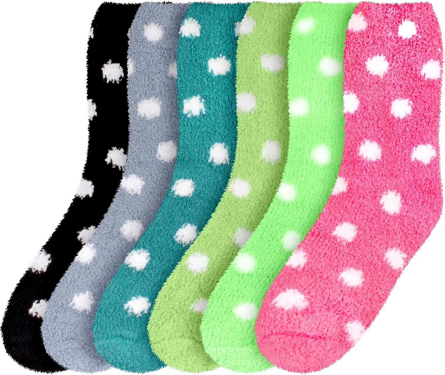 image:imageBambooMN Colorful Fuzzy Socks  Assorted Super Soft Warm Microfiber Comfy Home Socks  Value PackPolka Dot Assortment D