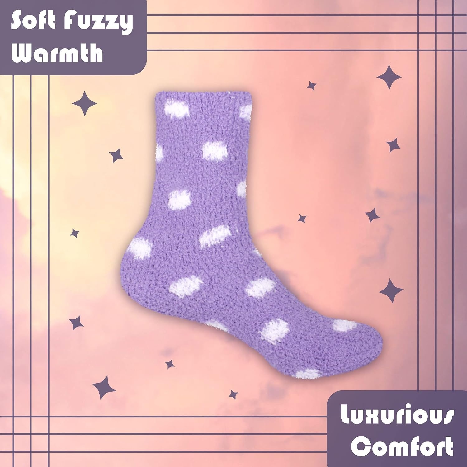 image:imageBambooMN Colorful Fuzzy Socks  Assorted Super Soft Warm Microfiber Comfy Home Socks  Value PackPolka Dot Assortment F