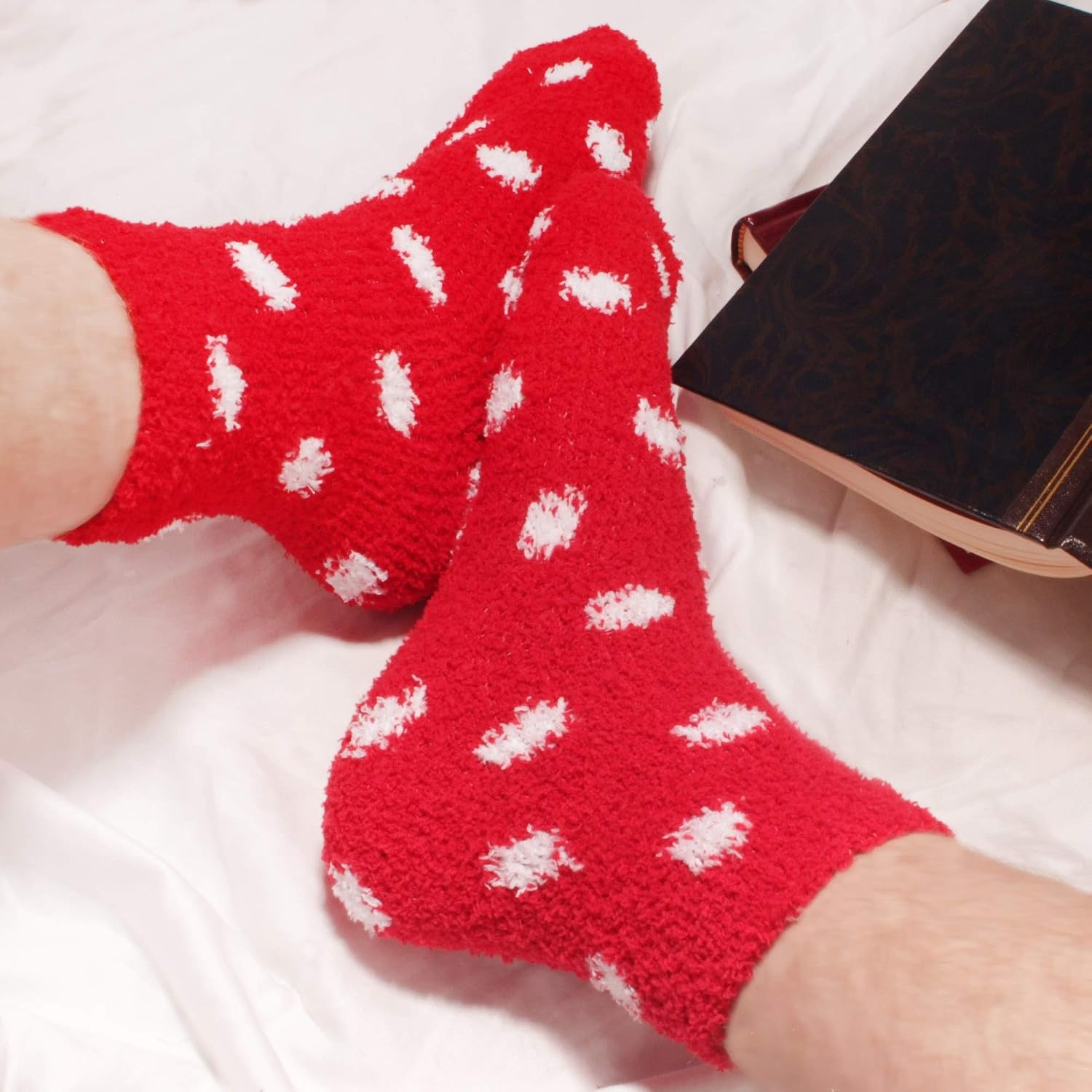 image:imageBambooMN Colorful Fuzzy Socks  Assorted Super Soft Warm Microfiber Comfy Home Socks  Value PackPolka Dot Assortment F