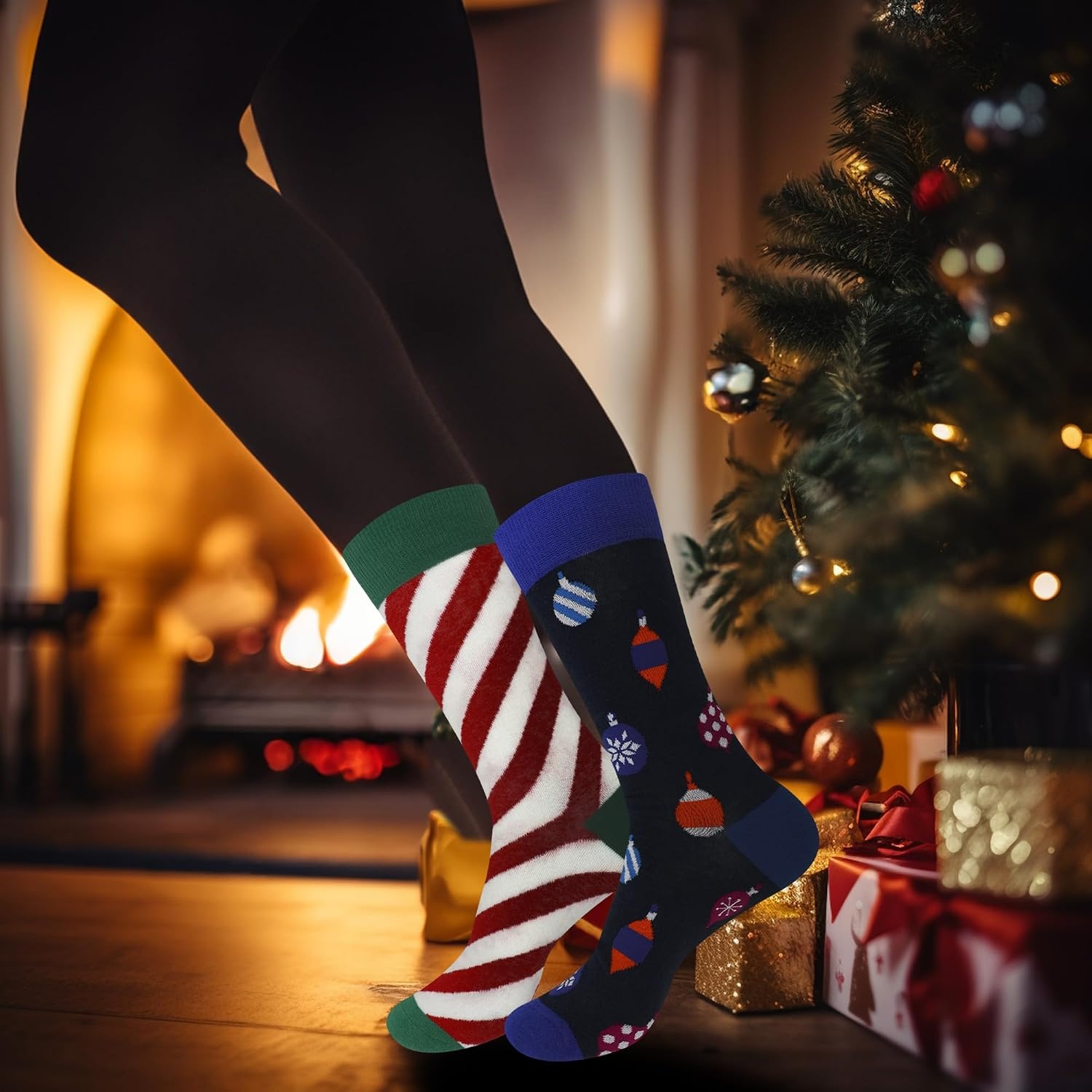 image:imageBambooMN Mens Christmas Socks Cotton Colorful Design Fashion Novelty Dress Xmas Theme Socks  Assorted PacksXmas Colors