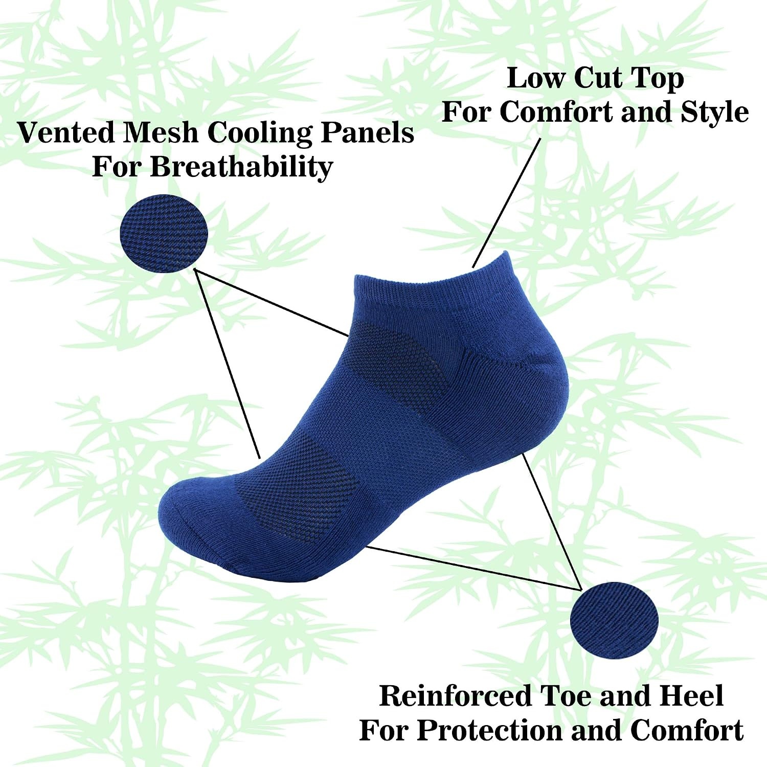 image:imageMens Rayon from Bamboo Fiber Colored Sports Superior Wicking Athletic Ankle Socks  4 Pair Value PackNavy Blue