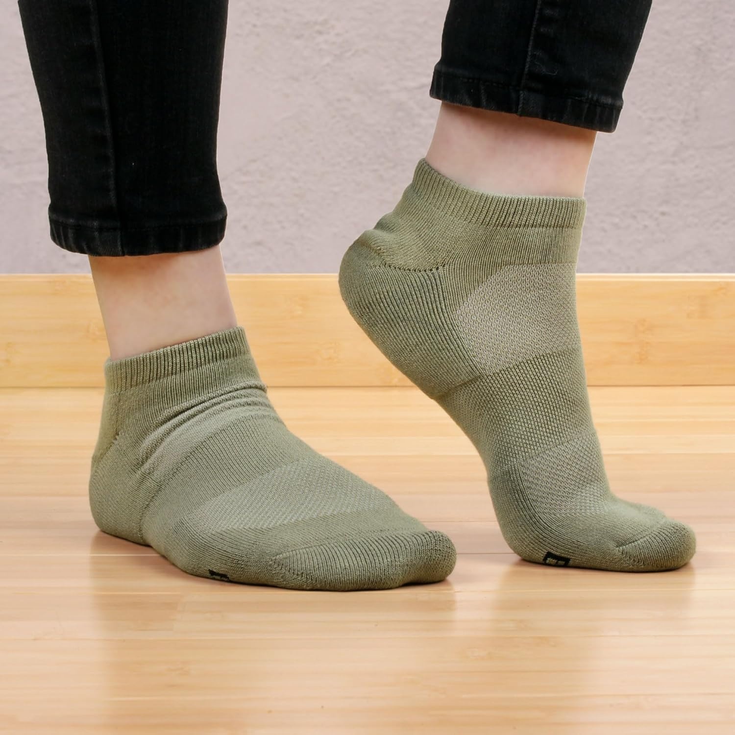 image:imageMens Rayon from Bamboo Fiber Colored Sports Superior Wicking Athletic Ankle Socks  4 Pair Value PackOlive Green