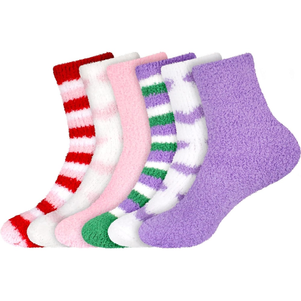 image:imageBambooMN Colorful Fuzzy Socks  Assorted Super Soft Warm Microfiber Comfy Home Socks  Value Pack6 Pair Assortment Hb