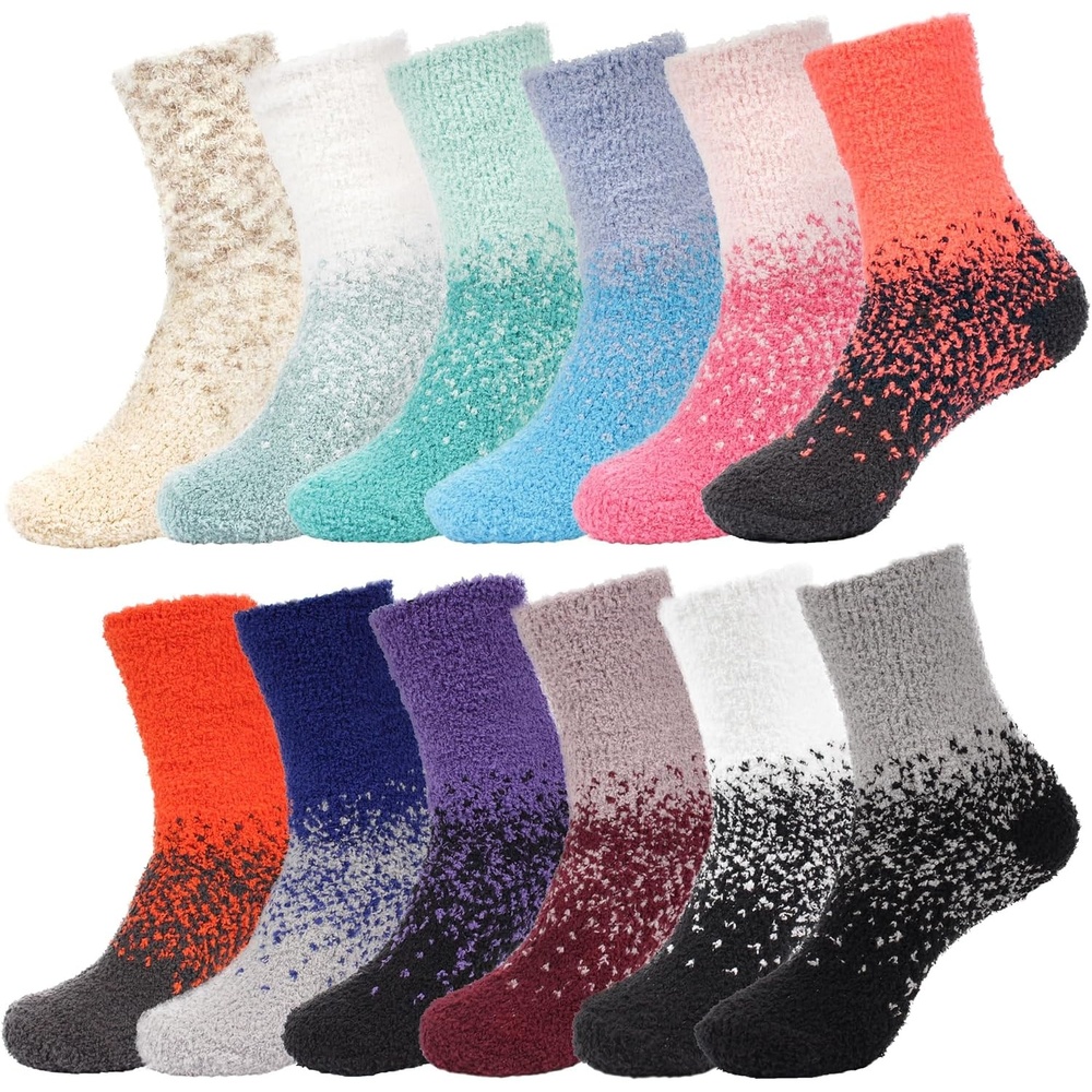image:imageBambooMN Colorful Fuzzy Socks  Assorted Super Soft Warm Microfiber Comfy Home Socks  Value PackAssortment 12a