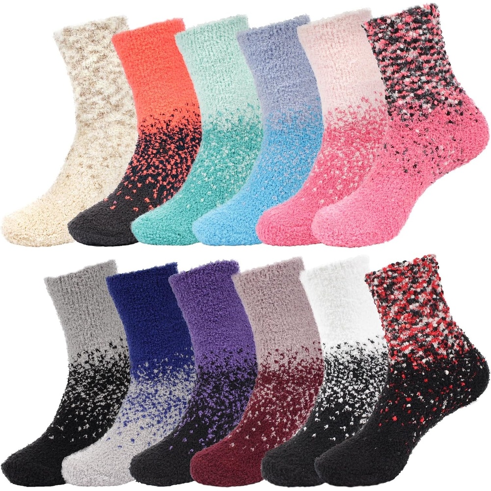 image:imageBambooMN Colorful Fuzzy Socks  Assorted Super Soft Warm Microfiber Comfy Home Socks  Value PackAssortment 12c