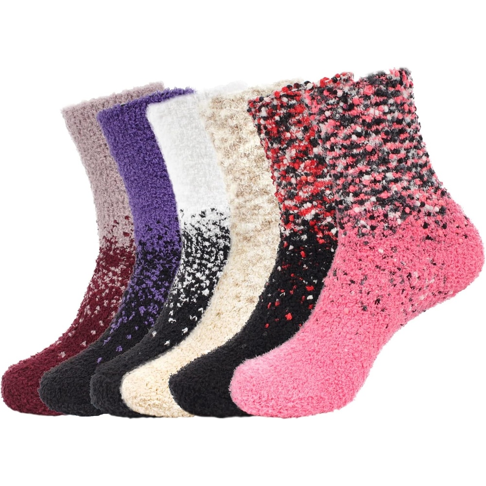 image:imageBambooMN Colorful Fuzzy Socks  Assorted Super Soft Warm Microfiber Comfy Home Socks  Value PackAssortment D