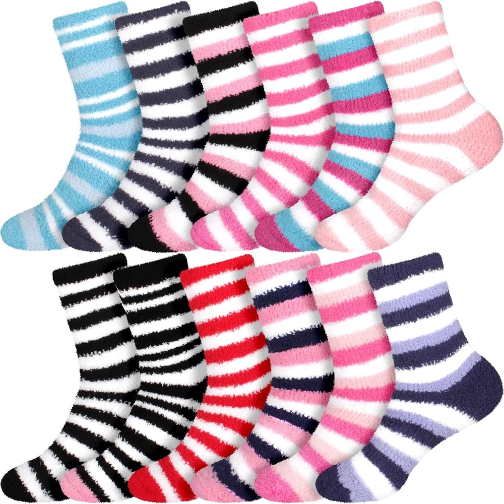 image:imageBambooMN Colorful Fuzzy Socks  Assorted Super Soft Warm Microfiber Comfy Home Socks  Value PackAssortment S1