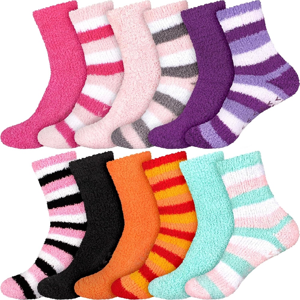 image:imageBambooMN Colorful Fuzzy Socks  Assorted Super Soft Warm Microfiber Comfy Home Socks  Value PackAssortment S12a