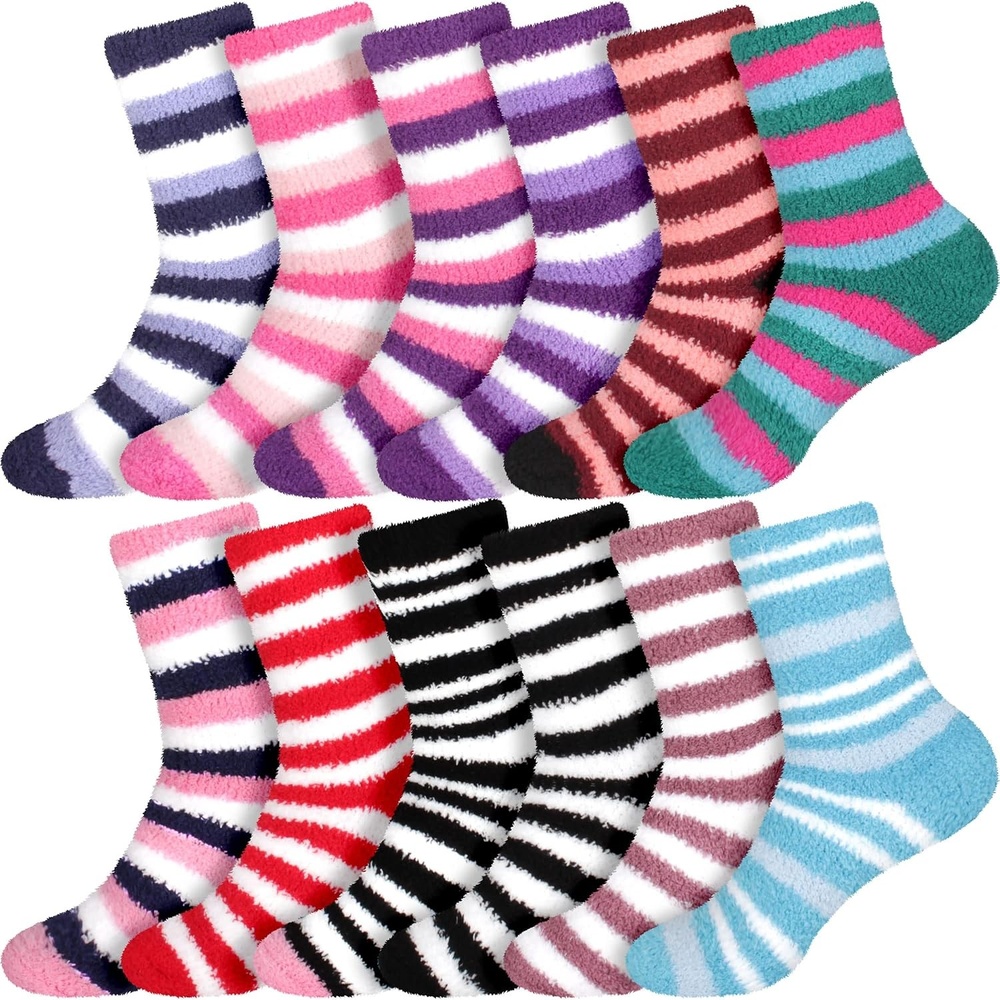 image:imageBambooMN Colorful Fuzzy Socks  Assorted Super Soft Warm Microfiber Comfy Home Socks  Value PackAssortment S3