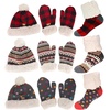 image:imageAdult Womens Super Soft Warm Fuzzy Cozy Winter Socks Beanie Pom Pom Hat and Mittens Set  1 SetRed Plaid