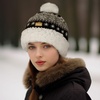 image:imageBambooMN Womens Classic Winter Fleeced Thermal Pom Pom Beanie Hat and Mittens SetBlack  White Plaid