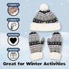 image:imageBambooMN Womens Classic Winter Fleeced Thermal Pom Pom Beanie Hat and Mittens SetRainbow Dots