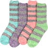 image:imageBambooMN Womens Soft Fuzzy Warm Cozy Striped Solid Socks  4 Pair Value PacksStripe 4a