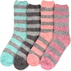image:imageBambooMN Womens Soft Fuzzy Warm Cozy Striped Solid Socks  4 Pair Value PacksStripe 4b