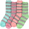 image:imageBambooMN Womens Soft Fuzzy Warm Cozy Striped Solid Socks  4 Pair Value PacksStripe 4c