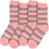 image:imageBambooMN Womens Soft Fuzzy Warm Cozy Striped Solid Socks  4 Pair Value PacksStripe Pink Grey