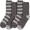 image:imageBambooMN Womens Soft Fuzzy Warm Cozy Striped Solid Socks  4 Pair Value PacksStripe Solid Black Grey