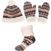 image:imageAdult Womens Super Soft Warm Fuzzy Cozy Winter Socks Beanie Pom Pom Hat and Mittens Set  1 SetBrown Design