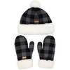 image:imageBambooMN Womens Classic Winter Fleeced Thermal Pom Pom Beanie Hat and Mittens SetBlack  White Plaid