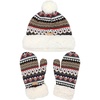 image:imageBambooMN Womens Classic Winter Fleeced Thermal Pom Pom Beanie Hat and Mittens SetBrown Pattern