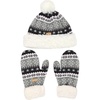 image:imageBambooMN Womens Classic Winter Fleeced Thermal Pom Pom Beanie Hat and Mittens SetWhite Snowflake