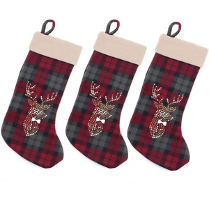 image:imageBambooMN 18 Classic Embroidered Sequined Christmas Stocking  Snowman  3 Units01a Reindeer
