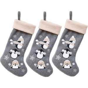 image:imageBambooMN 18 Classic Embroidered Sequined Christmas Stocking  Snowman  3 Units02 Penguin