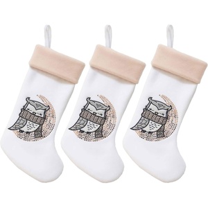 image:imageBambooMN 18 Classic Embroidered Sequined Christmas Stocking  Snowman  3 Units03 Owl