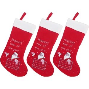 image:imageBambooMN 18 Classic Embroidered Sequined Christmas Stocking  Snowman  3 Units08 Santa