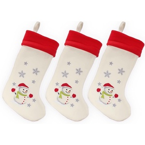 image:imageBambooMN 18 Classic Embroidered Sequined Christmas Stocking  Snowman  3 Units12 Snowman