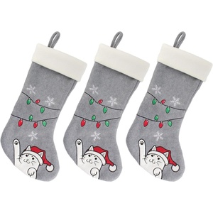 image:imageBambooMN 18 Classic Embroidered Sequined Christmas Stocking  Snowman  3 Units15 Naughty Cat Grey