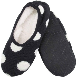 image:imageBambooMN Adult Patterned Plush Home Travel NonSlip SlipOn Slippers02 Dot Black