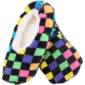 image:imageBambooMN Adult Patterned Plush Home Travel NonSlip SlipOn Slippers11 Colorful Plaids
