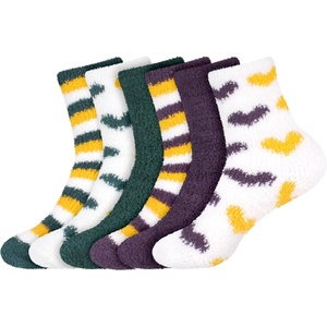 image:imageBambooMN Colorful Fuzzy Socks  Assorted Super Soft Warm Microfiber Comfy Home Socks  Value Pack6 Pair Assortment Hd