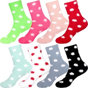 image:imageBambooMN Colorful Fuzzy Socks  Assorted Super Soft Warm Microfiber Comfy Home Socks  Value PackPolka Dot 8c