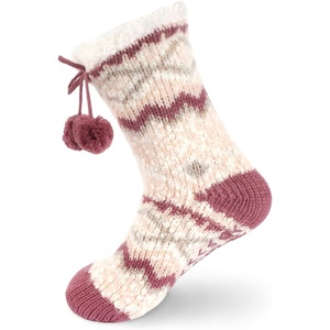 image:imageBambooMN Extra Thick Cozy Fuzzy Animal Thermal Cabin Plush Fleecelined Knitted Crew SocksColor 04 Zigzag Pink