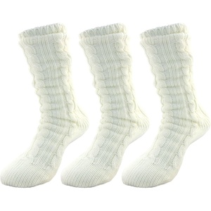image:imageBambooMN Extra Thick Cozy Fuzzy Animal Thermal Cabin Plush Fleecelined Knitted Crew SocksThermal  White 3pr